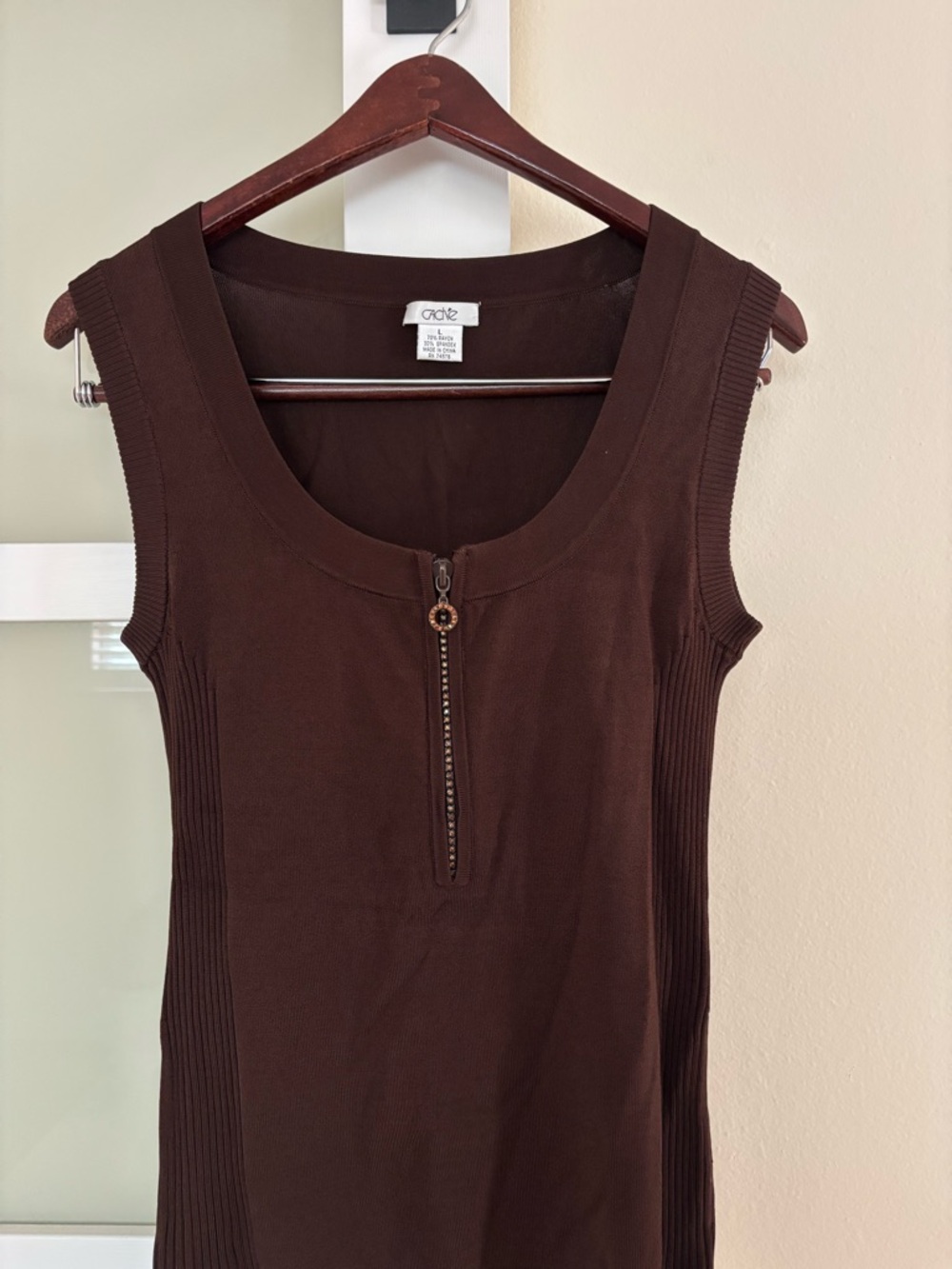 Vintage Cache Brown Ribbed Zip-Front Tank